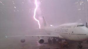 Plane being struck by lightning bolt